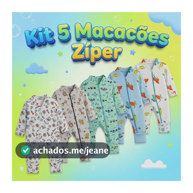 Kit 5 Macacão Estampado Ziper Bebê Inverno Algodão Vira Pé Menino P