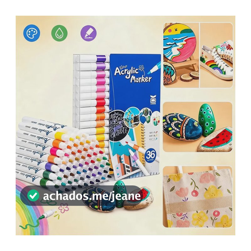 36 Caneta Tipo Posca Colorida Cerâmica Madeira Metais Tecido 36 Cores
