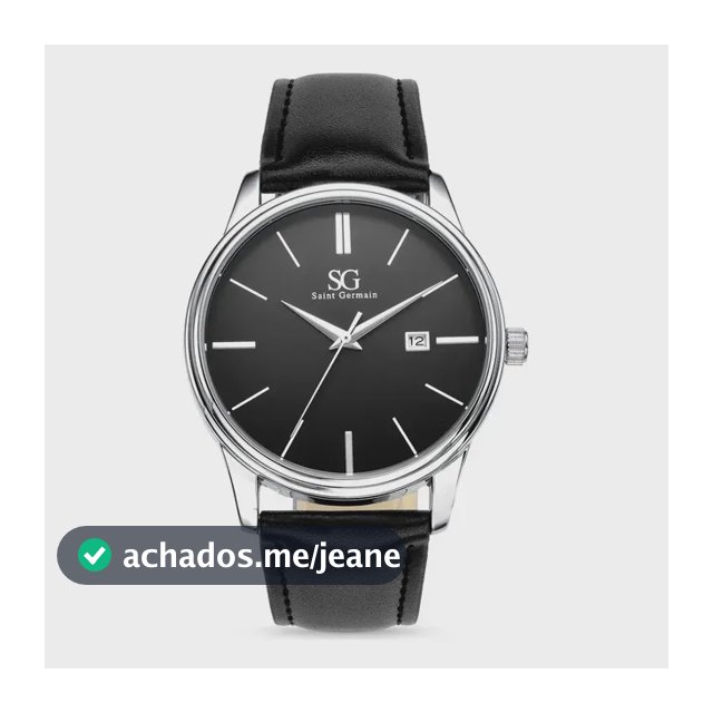 Relógio Masculino Chrowl Saint Germain Pulseira Couro Caixa Prateada Fundo Preto 42mm Clássico