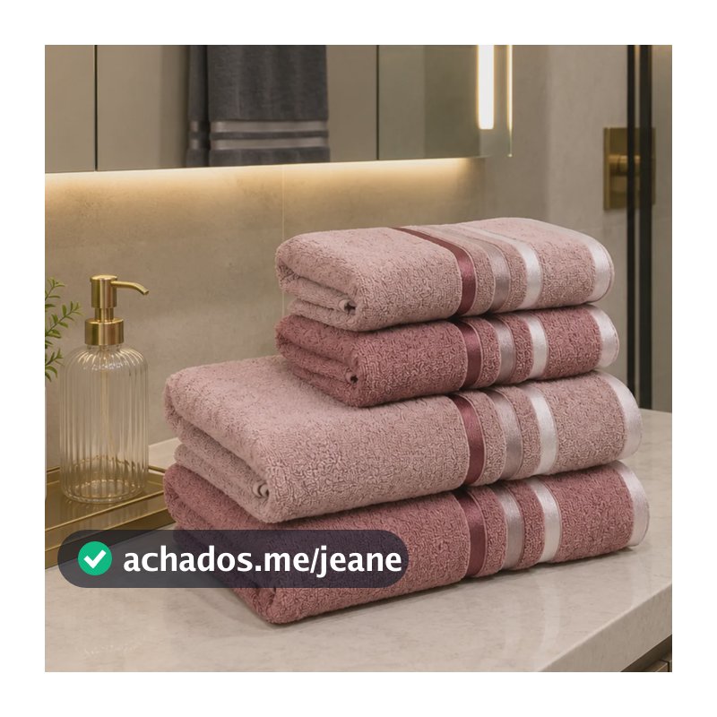 Jogo Toalhas Banhão Gigante Grossas Algodão Super Soft 4pçs Rosa/rosa Antigo Listras