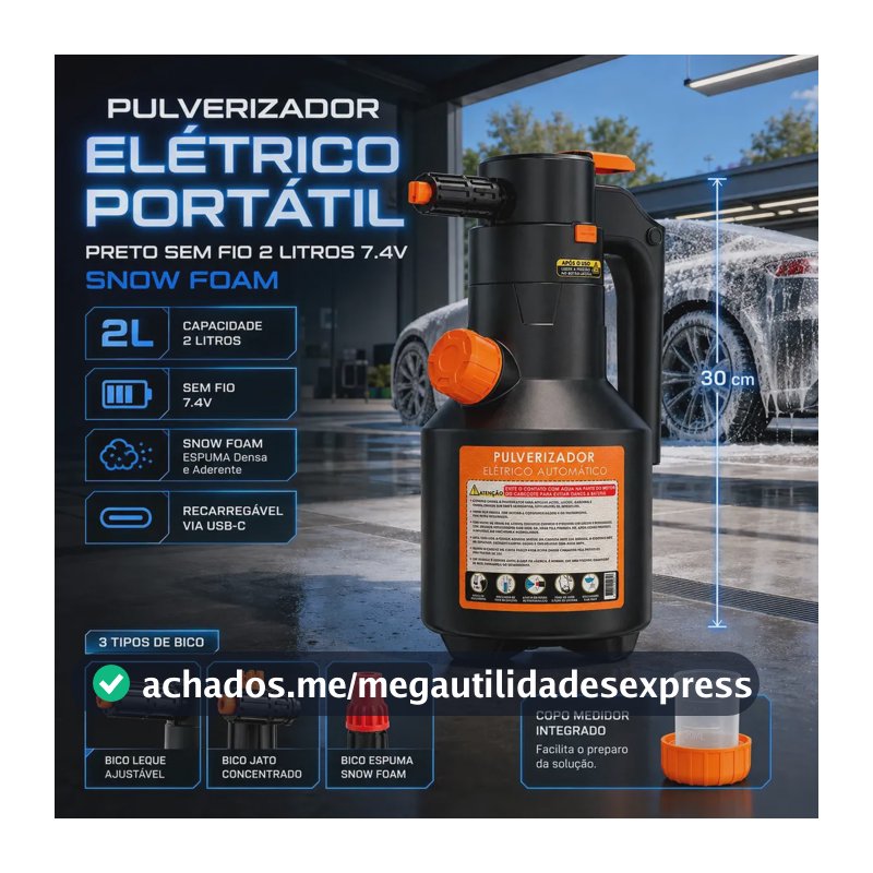 Pulverizador Elétrico Automotivo Portátil Verunto, para Espuma e Limpeza de 2 L