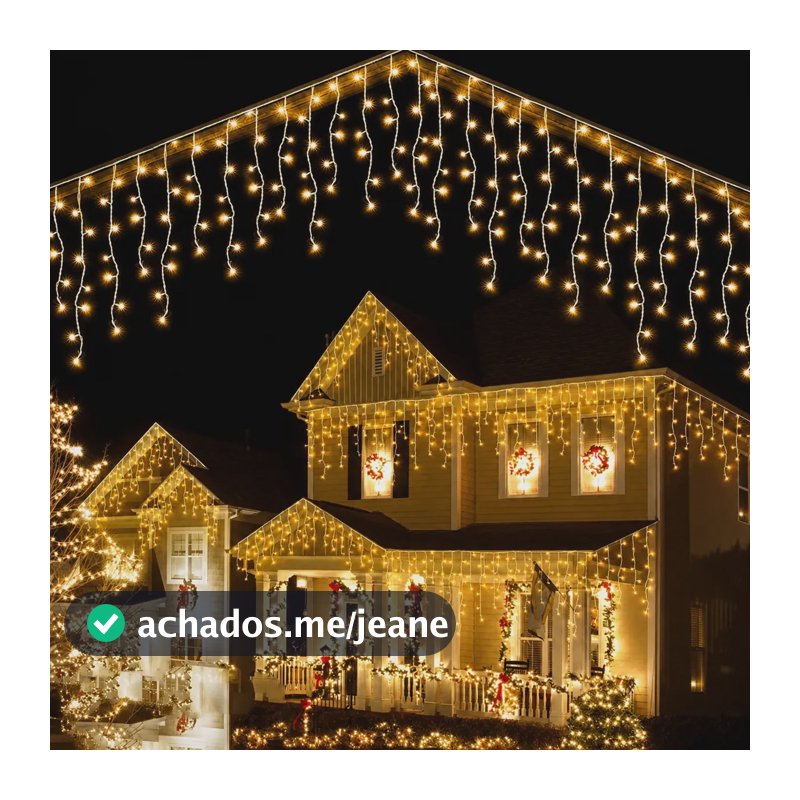 Cascata 400 Leds 10m Fio Branco Luz Quente Fixa Conector M/f Branco Quente 110v