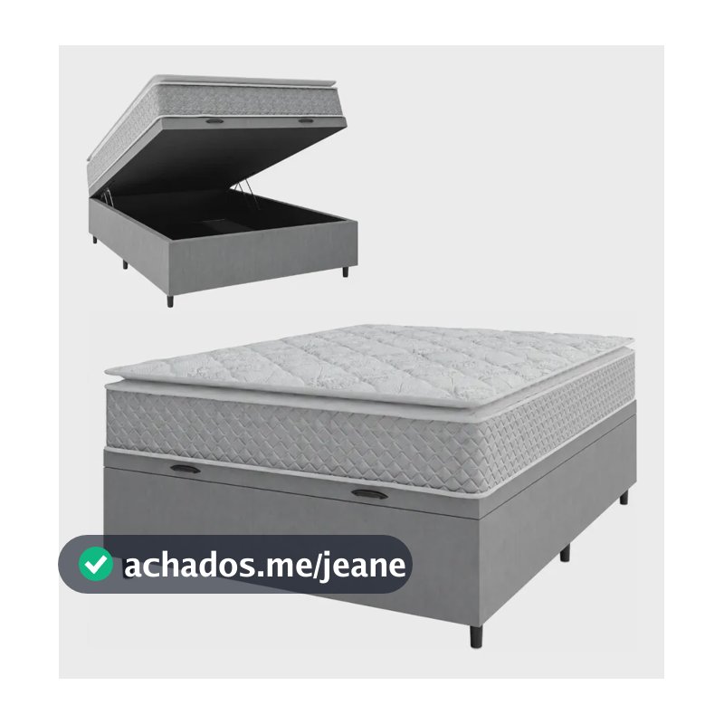 Cama Box Baú Casal Colchão Molas Ensacadas Pillow Top Perfect 138x188x74cm Cinza/Branco Umaflex Suporta até 120kg por pessoa