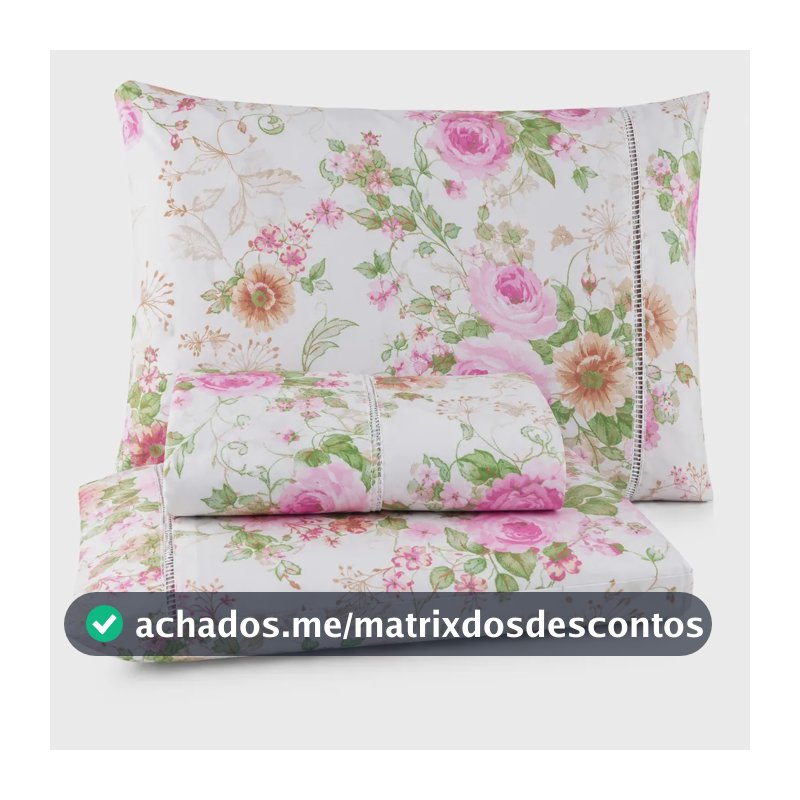 Jogo De Lençol Queen 3 Peças 400 Fios C/ Elástico Hotel Floral Rosa Claro