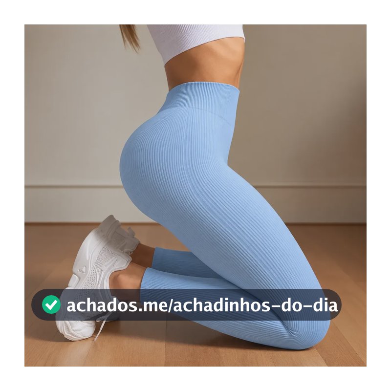 Calça Legging Tecido Lupo Canelado Academia Cintura Alta Azul Tecido Lupo Canelado M-38-40