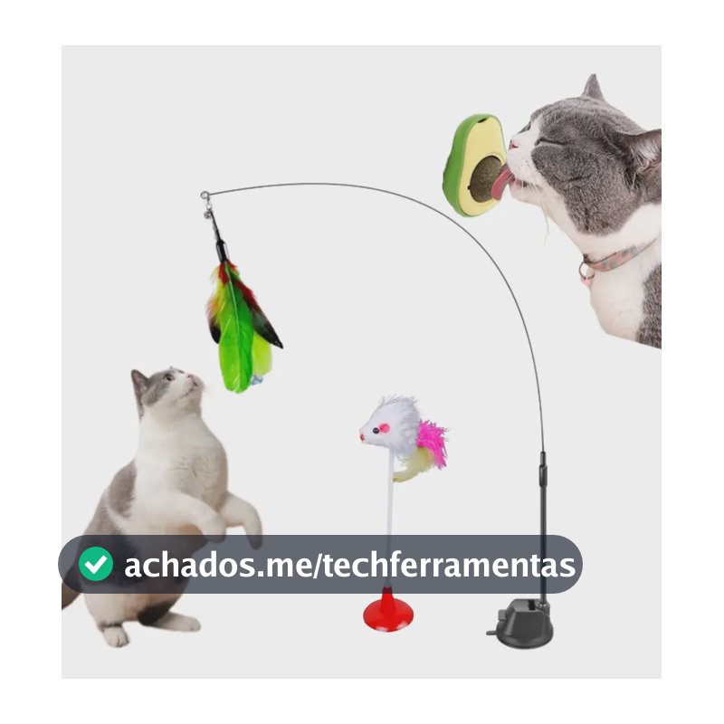 2 Brinquedo Gato Varinha Com Ventosa + Bolinha Catnip Erva