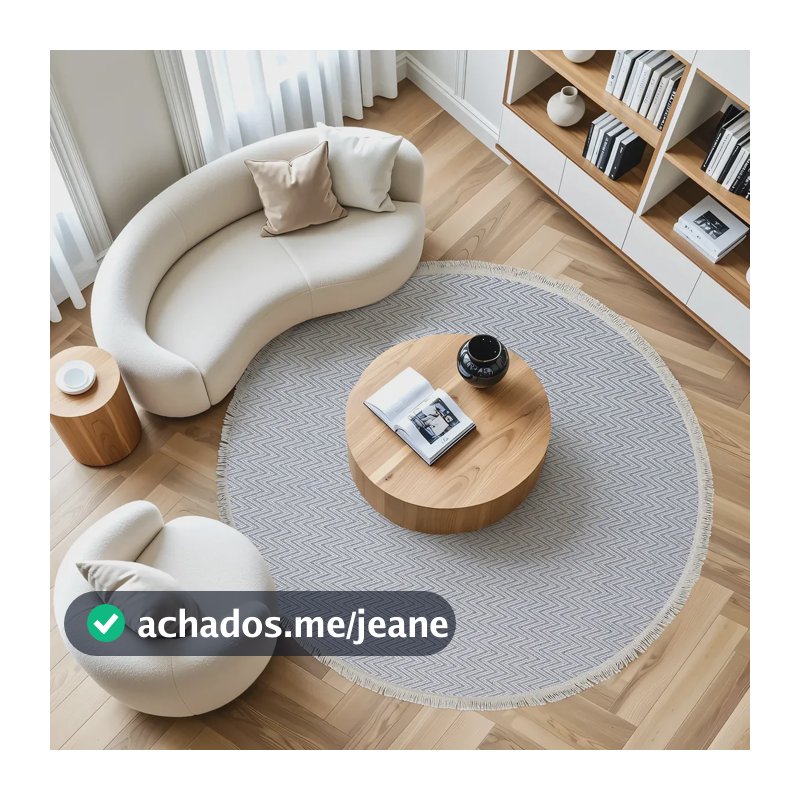 Tapete Redondo 1,40m Com Franja Sala Quarto Decorativo Rústico Geométrico Natural Antiderrapante 100% Algodão Artesanal Lavável