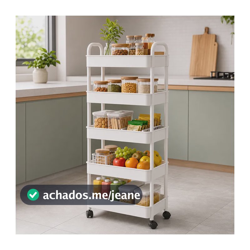 Carrinho Organizador Cozinha 5 Níveis Com Rodinhas Branco Branco