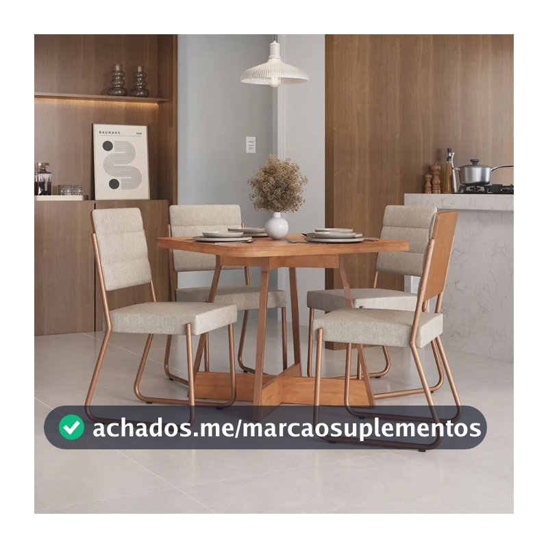 Conjunto Sala Jantar 4 Cadeiras Charlotte Carraro Nogal Rose