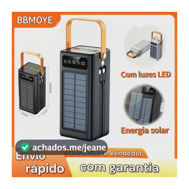 Carregador Portátil Solar 50000mah Power Bank Branco Usb + Tipo-c Carga Rápida Led Dupla Saída Bateria Externa Alta Capacidade Para Celular