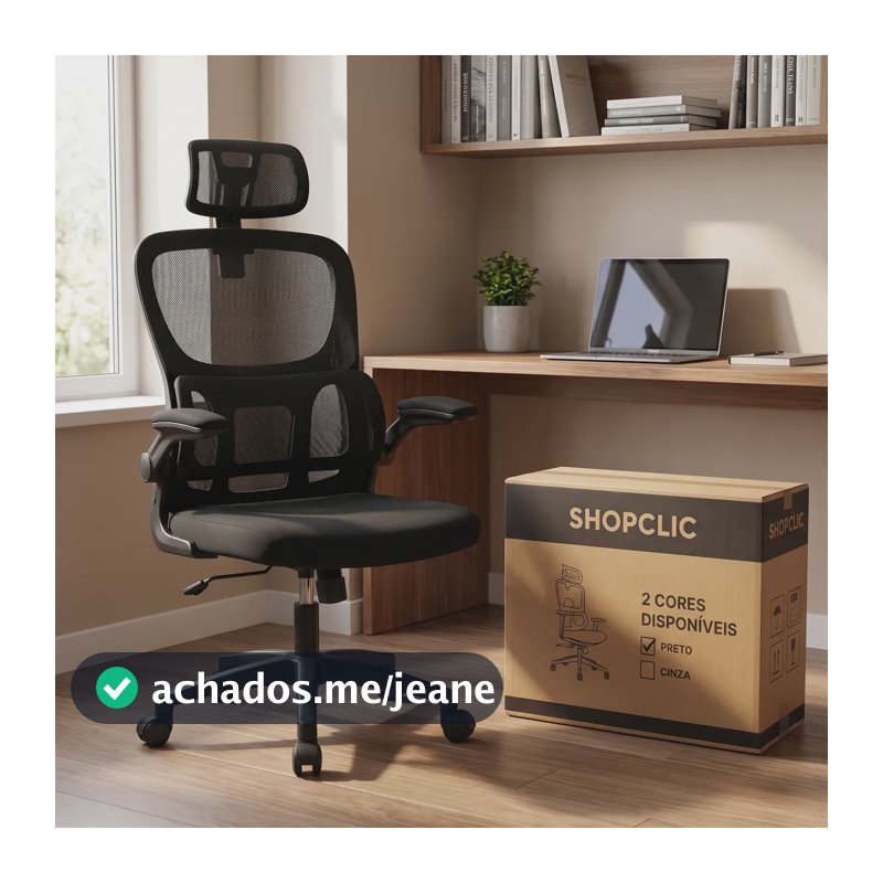 Cadeira Escritório Ergonômica Mesh Lombar 200kg Home Office Preto Malha