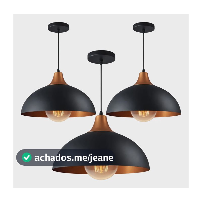 Kit 3 Pendente Panamá Preto Cobre Alumínio Lustre Decorativo Preto