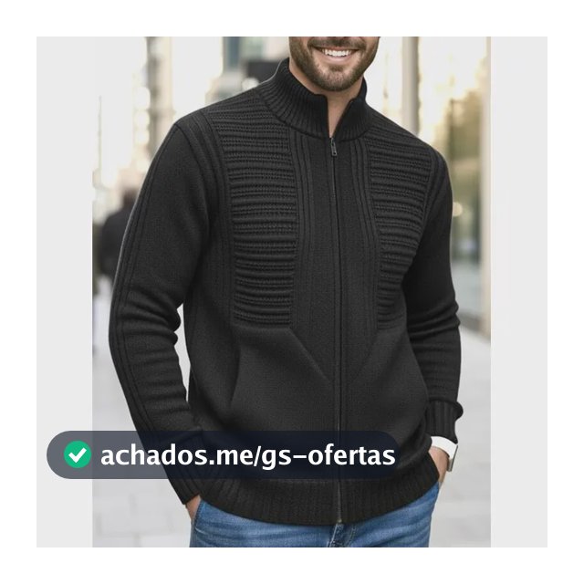 Jaqueta Masculina Zíper Bolsos Blusa De Frio Grossa Lã Trico