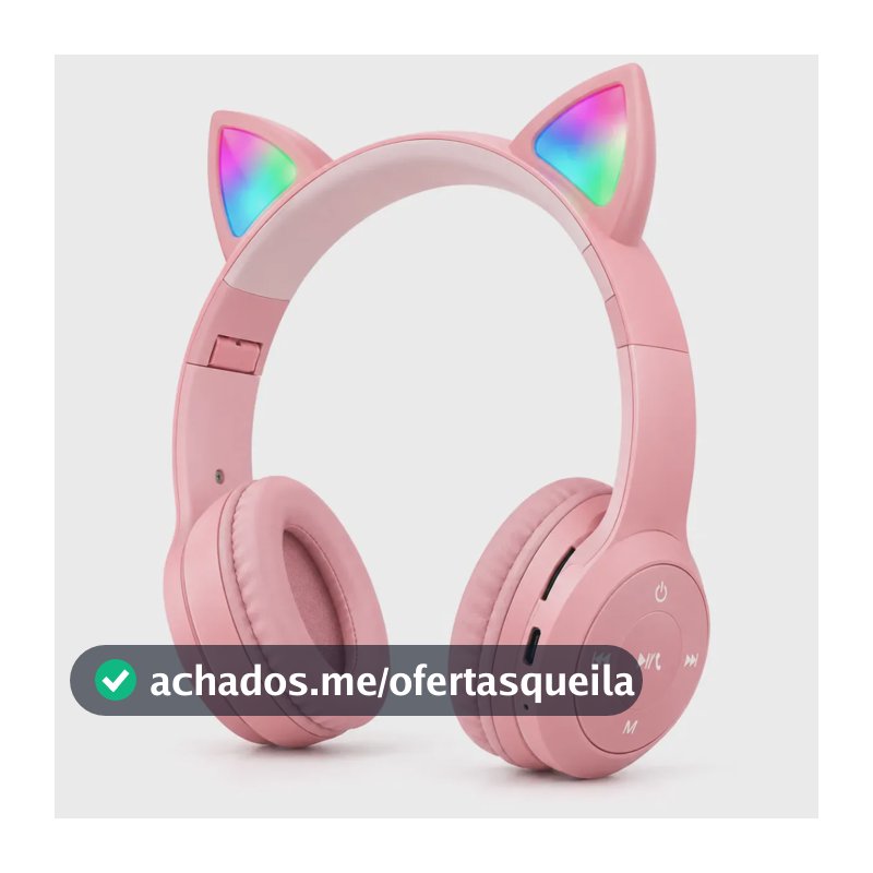 Headset Sem Fio Fone De Ouvido Bluetooth Cat Ear RGB Regulável Gamer Músicas Entrada P2 Mp3 Para Smartphone Pc Desktop Antek - Rosa