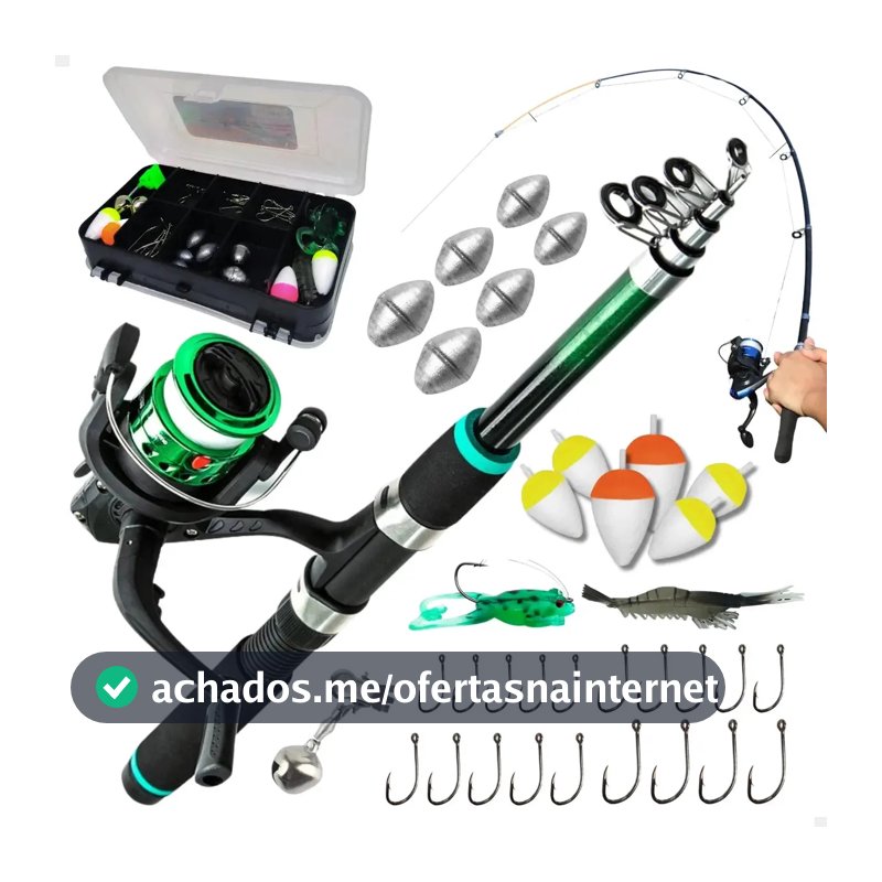 Kit de Pesca Completo Pescamping com Vara Telescópica de 1.7 m e Molinete