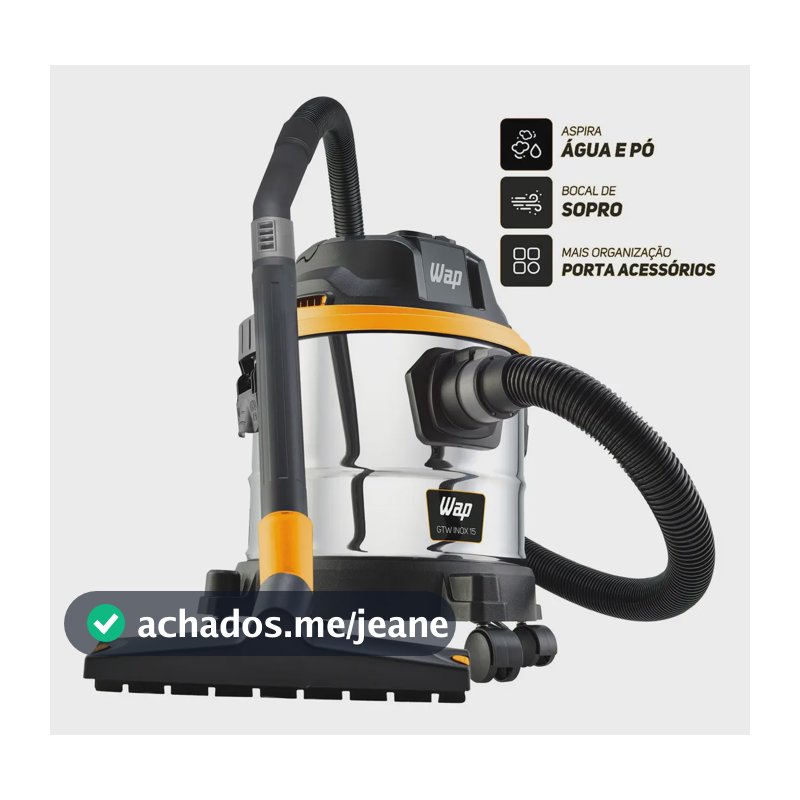 Aspirador de Pó e Água WAP GTW Inox 15 Barril 1700W com Bocal de Sopro e Acessórios