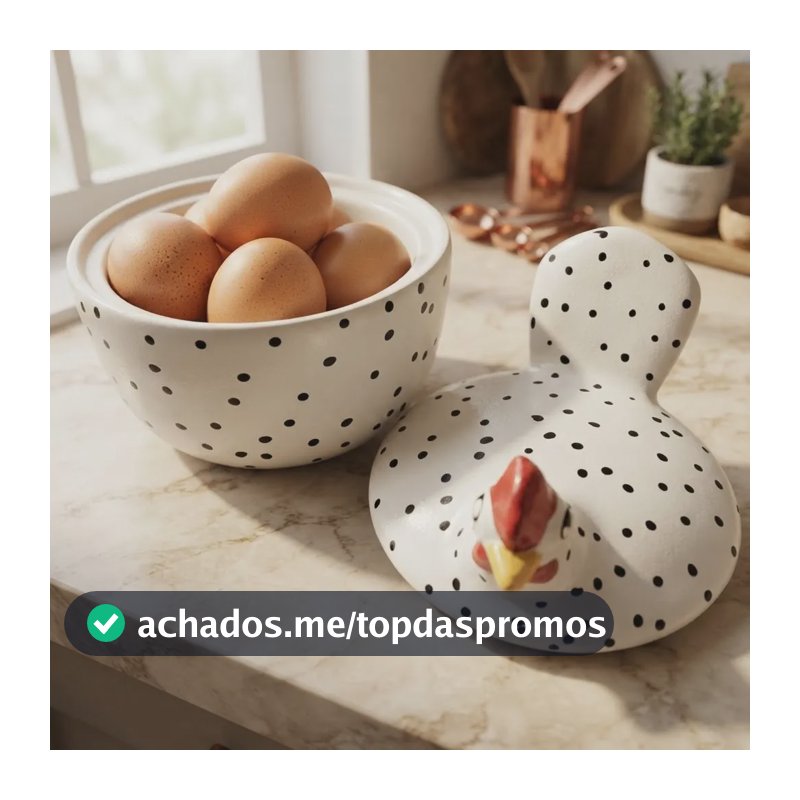 Galinha Com Tampa Cerâmica Porta Ovos Saleiro Multiuso Poá Branco