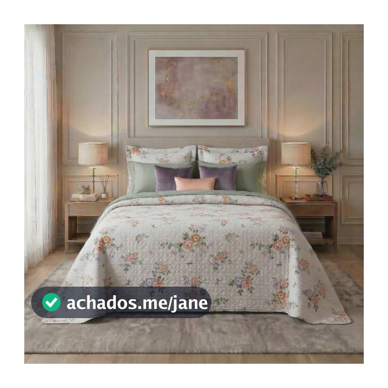 Kit Colcha Cobre Leito Dupla Face Floral 3 Peças Toque Macio Rozali