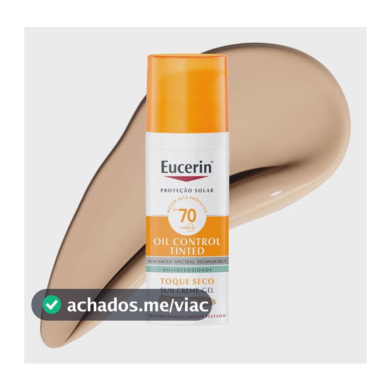 EUCERIN Protetor Solar Facial Oil Control Cor Média FPS 70 50ml, Antioleosidade, Proteção UVA, UVB e Luz Visível, Pele Oleosa