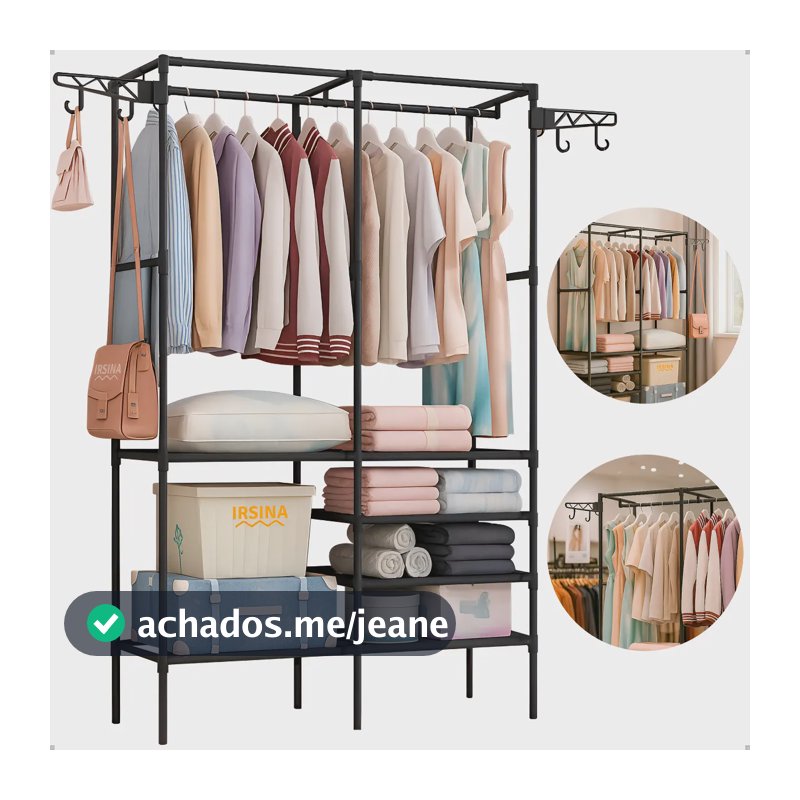 Closet Aberto IRSINA 2 Divisórias Preto com 6 Prateleiras Aço Inox