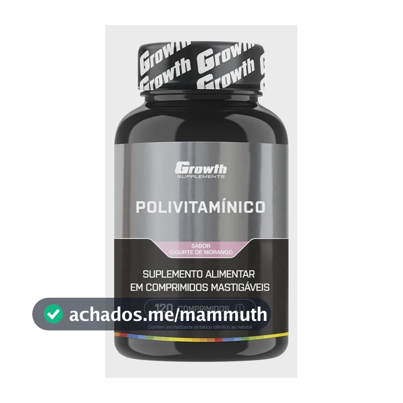 Polivitaminico Mastigável 120un. Growth Supplements - Sabor Morango