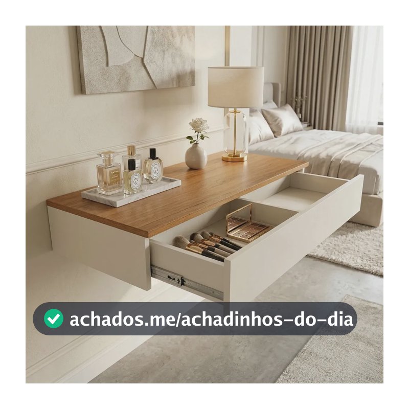 Penteadeira Com Gaveta Camarim100 Cm Suspensa Off White Com Nature