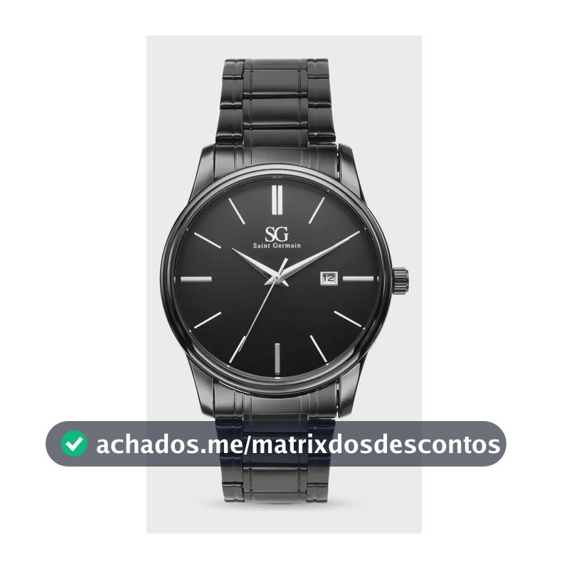 Relógio Chroma Masculino Preto Saint Germain Clássico Caixa Preta Detalhes Prata 42mm