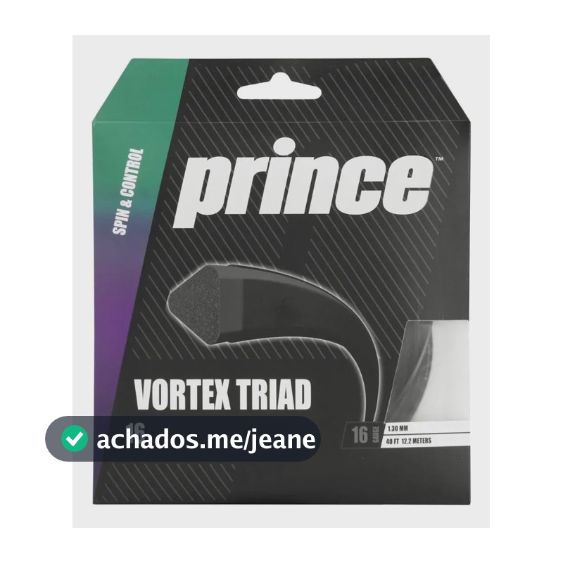 Corda Prince Vortex Triad 16 1.30mm, de Poliéster, para Raquete – Preta