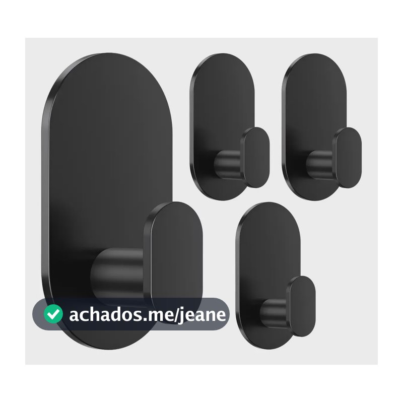 Kit Com 4 Ganchos Adesivos De Aço Inoxidável Fosco Preto Aikzik