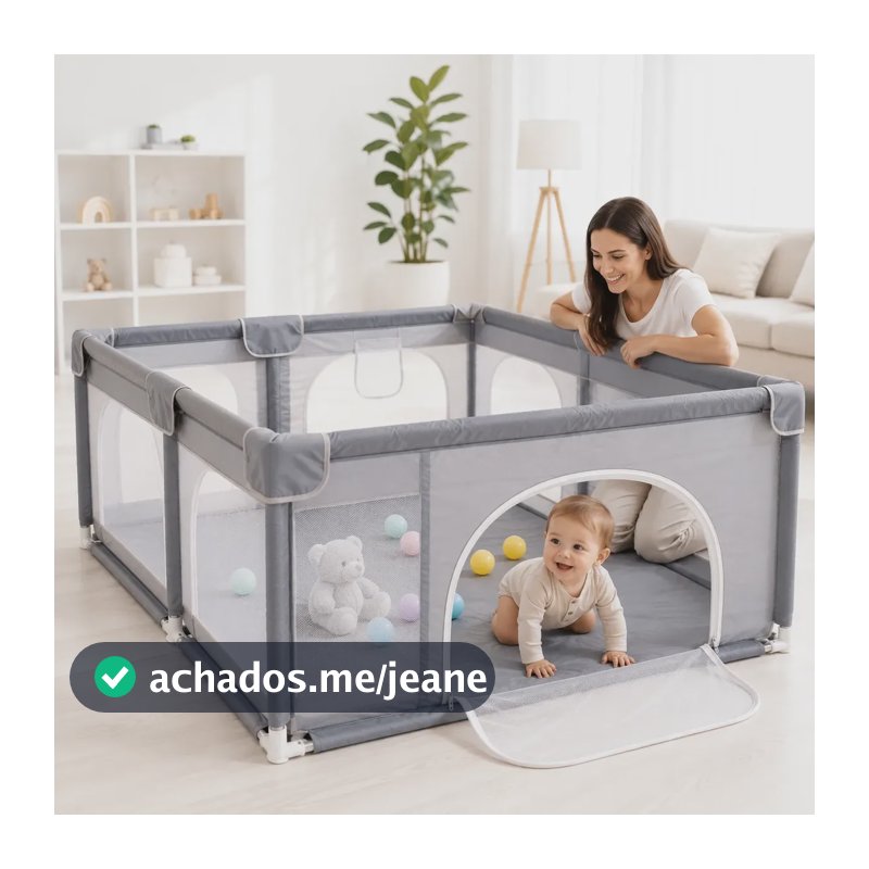 Cercadinho Bebe Chiqueirinho Infantil 180 X 150 Grade Segura Cinza-escuro Liso