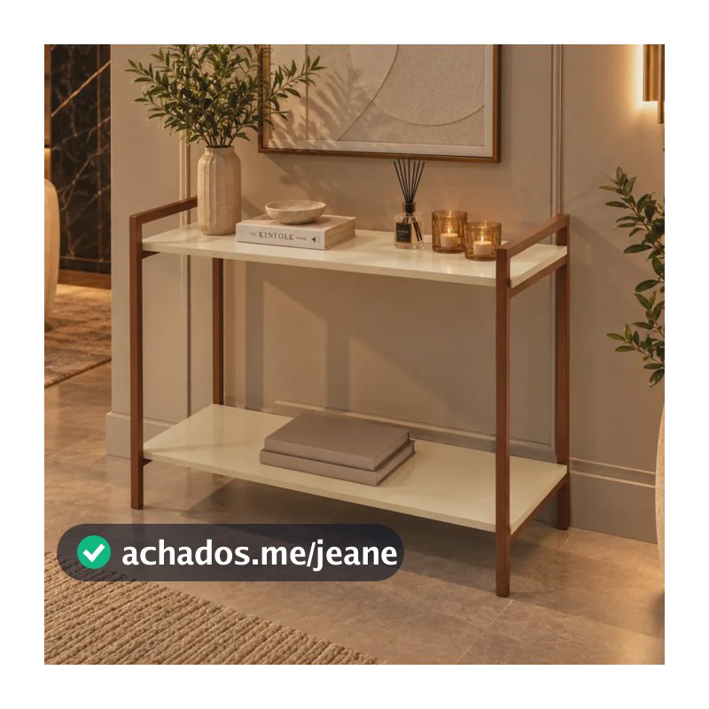 Mesa Aparador Cantinho Do Café Buffet Decoração Sala Bar Balcão Pés Cobre Cor Off White Freijó