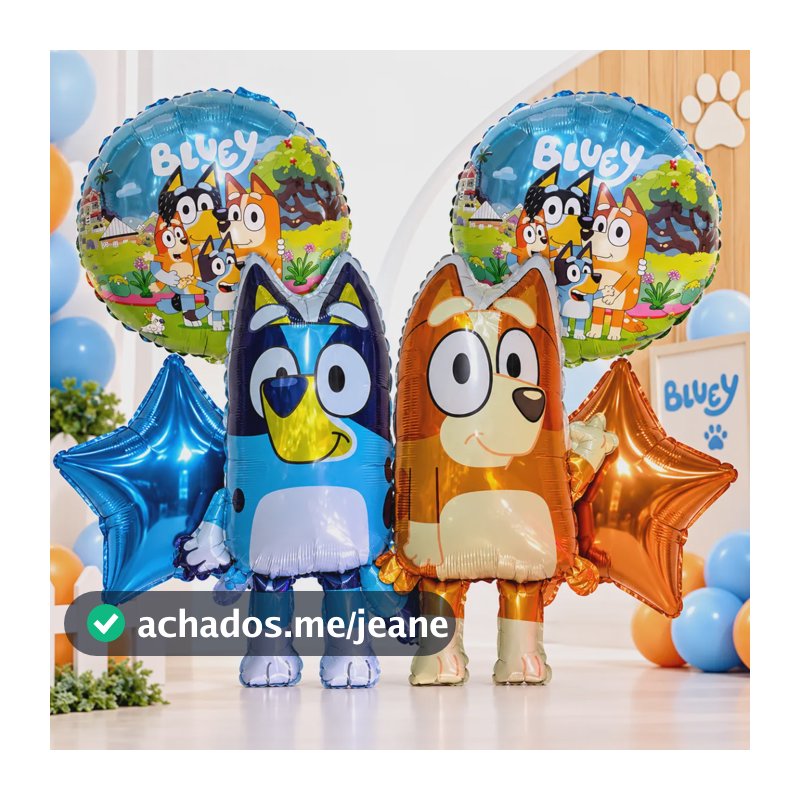 Kit 6 Balão Bluey Bingo Decoração Festa Infantil Aniversário Metalizado Personagens Desenho Animado Menino Menina
