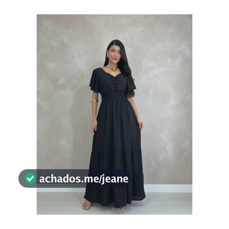 Vestido Longo Feminino De Manguinhas Multiuso De Luxo Preto Único 38/40/42/44/46