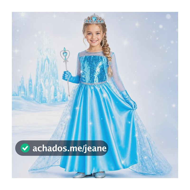 Fantasia Frozen Infantil Vestido Luxo Elsa Com Acessórios Azul Luxo M - 5 A 6 Anos