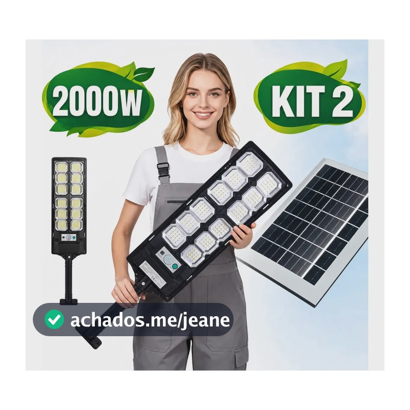 Kit 2 Refletor Led 2000w Com Sensor Luminaria Solar Externa Potente