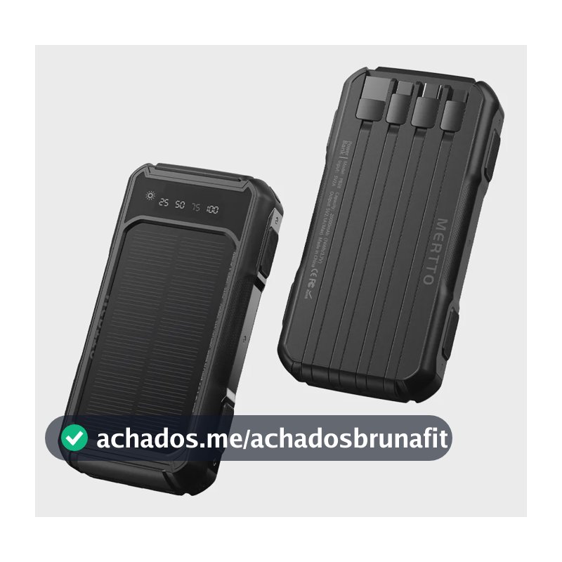 Carregador Solar 20000mah Mertto Pb28 Com Cabos Integrados Preto
