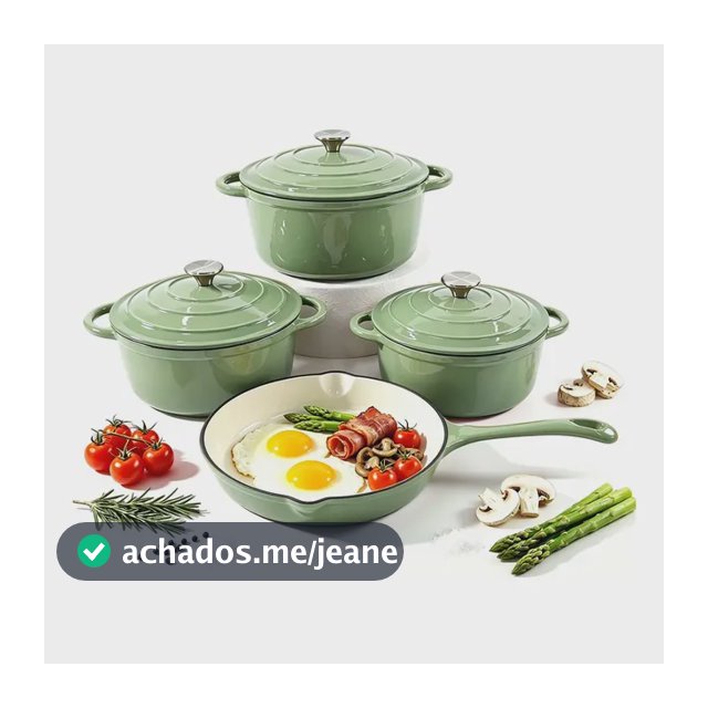 Jogo De Panelas Ferro Fundido Esmaltado La Cocotte 4 Peças Verde Oliva
