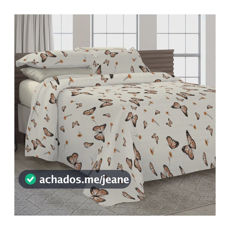 Cobre Leito Colcha Piquet Madrid Casal Padrão 3 Peças Tecido Algodão Borboletas 2