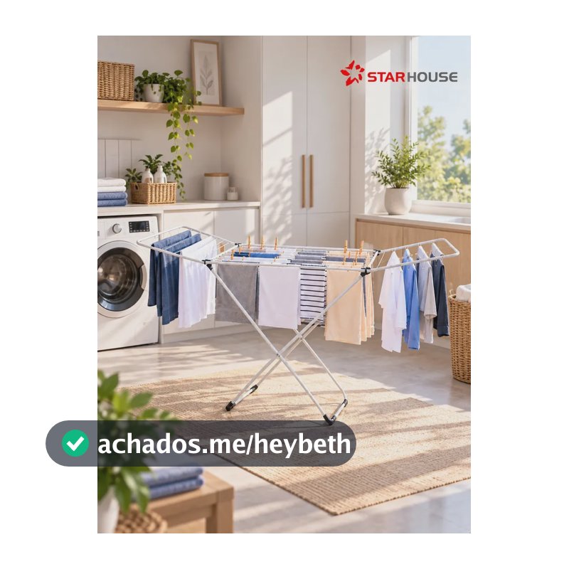 Varal De Roupa de Chão Slim Reforçado Com Abas Dobrável Retrátil StarHouse