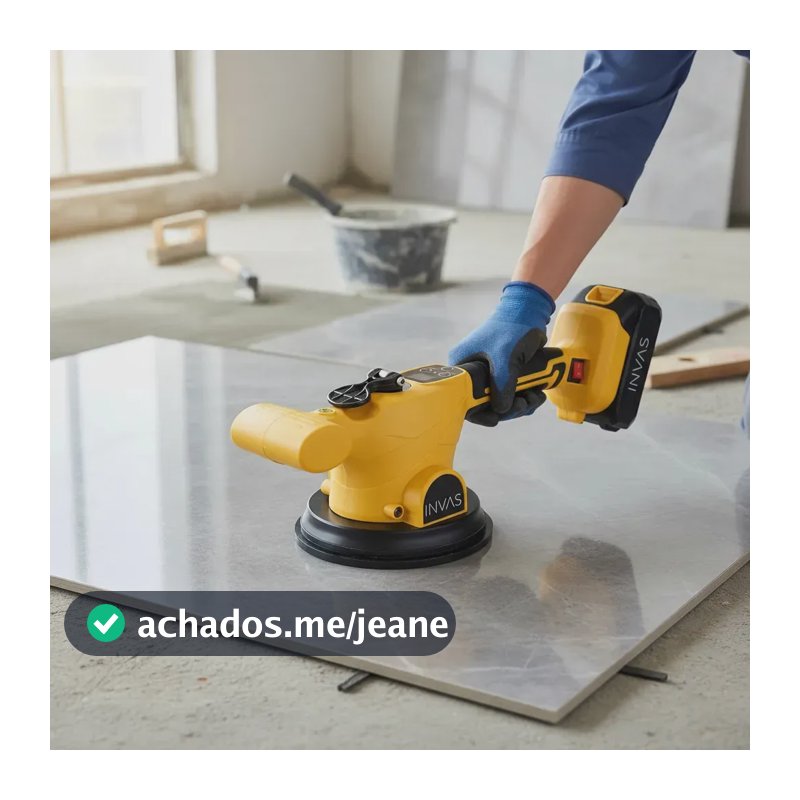 Maquina De Assentar Piso Porcelanato Vibradora Profissional 2 Baterias 21v Portátil 150kg Sucção, 9 Velocidades Max 11000 Bpm, Nível Embutido + Tela Carga Cerâmica Indue Variedades