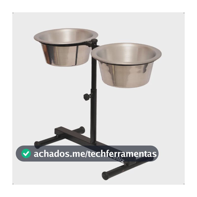 Comedouro Elevado Alto Pote Para Ração Regulável Médio Preto