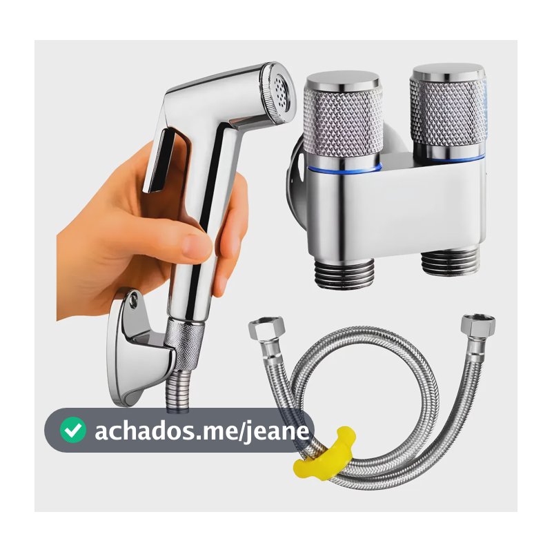 Ducha Higiênica Cromada Registro Duplo Moderno Rabicho Tupam