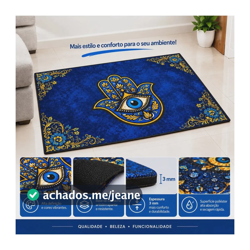 Tapete Capacho Olho Grego 80x50 Absorvente Antiderrapante 80 Cm 50 Cm Azul