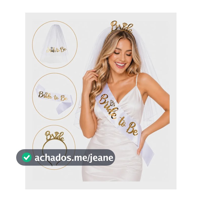 Kit Despedida De Solteira Tiara Véu Festa Faixa Bride To Be Dourado