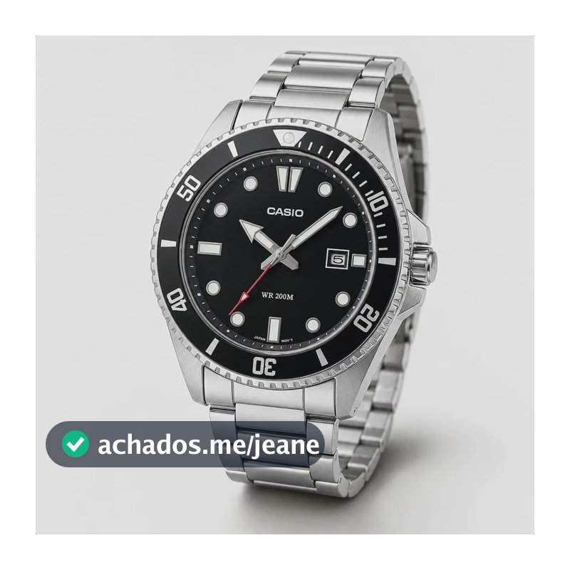 Relógio Masculino Casio Analógico Em Aço Inoxidável 44 Milímetros Com Fundo Preto Dial Luminescente Calendário Prova D agua 200m Mdv107d1a1vdf Prateado