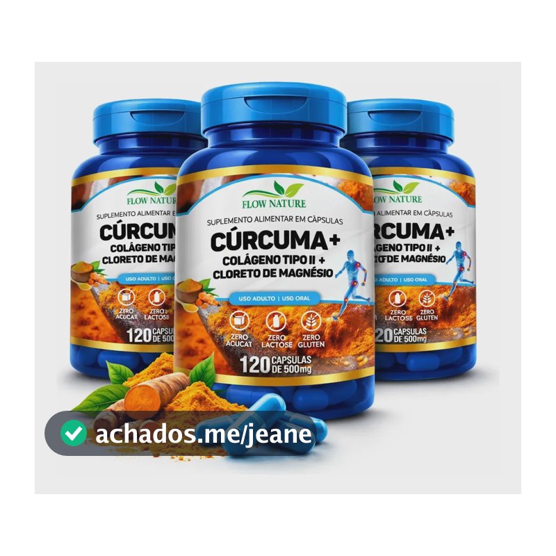 Kit 3 Cúrcuma Com Colágeno Tipo 2 + Cloreto Magnésio 360caps Sem Sabor