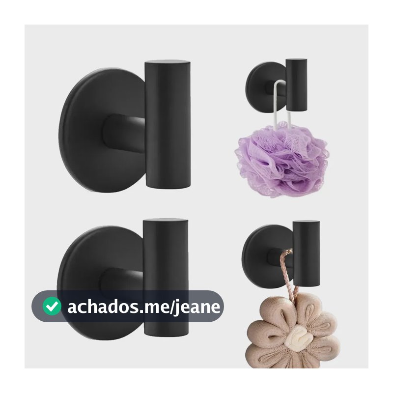 Kit 2 Ganchos Ventosa Adesivos de Inox Preto para Parede Sem Furo, Suporte Resistente para Pendurar Toalhas Roupas e Acessórios Domésticos