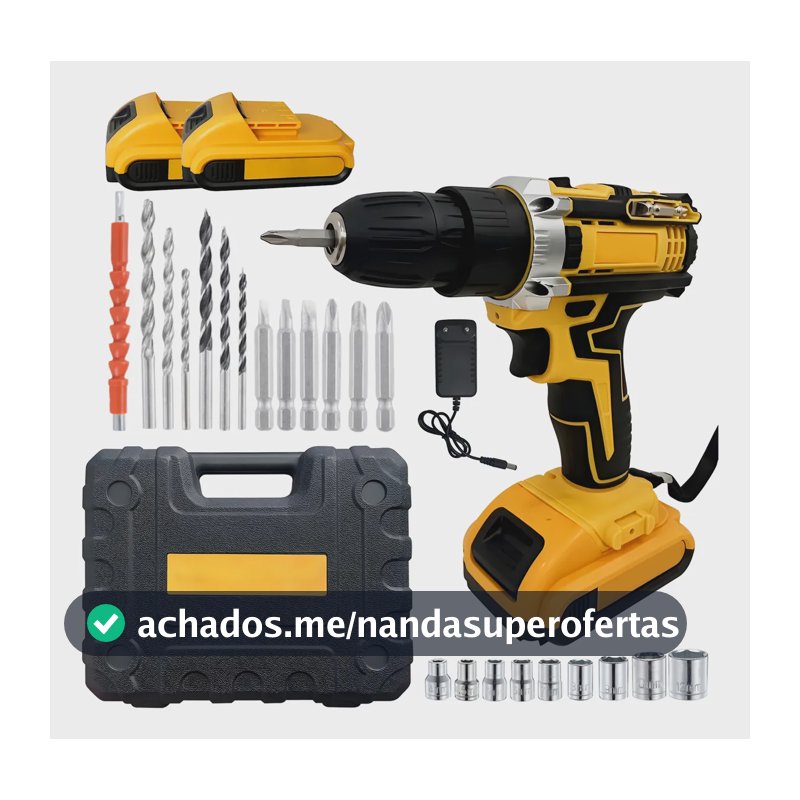 Parafusadeira Furadeira 2 Recarregáveis Baterias 48v Maleta Amarelo 48v