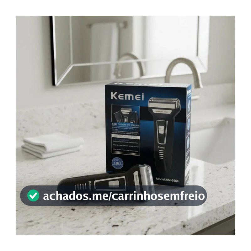Aparador Barbeador Kemei KM-6558 Recarregável Sem Fio 3 em 1 Bivolt Preto