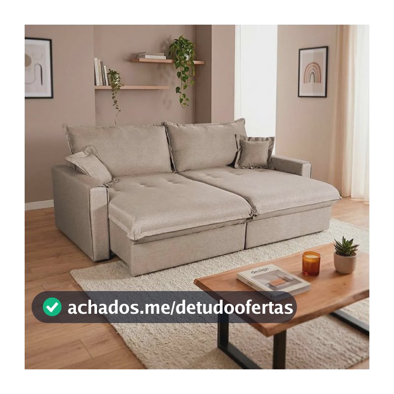 Sofá Cama Lume Sem Caixa 1,90m Linho Bege - King House Bege
